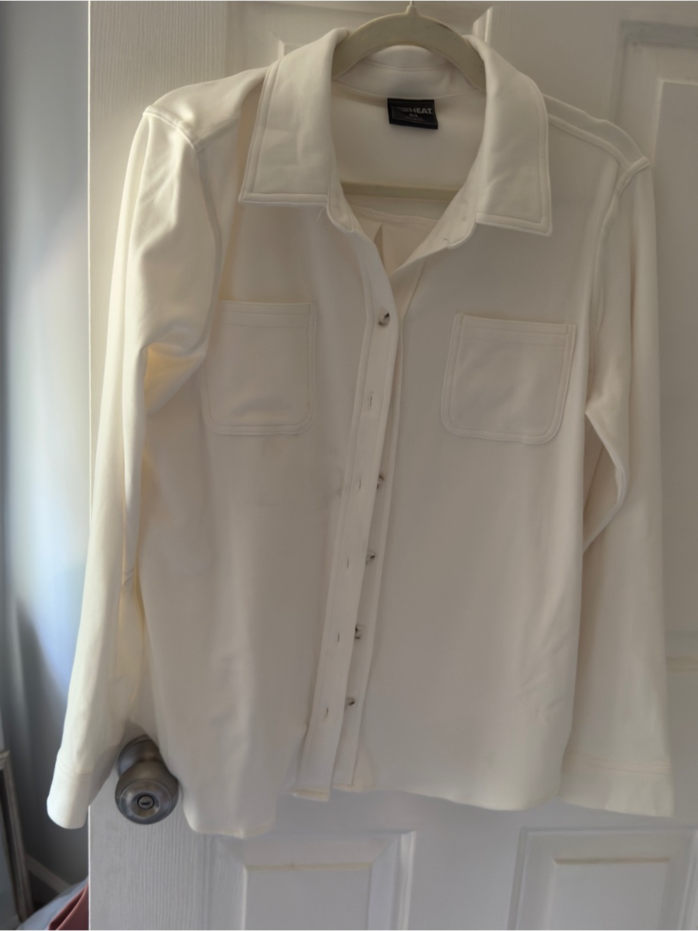 Womens cream  Button-Front Pocket Shirt
